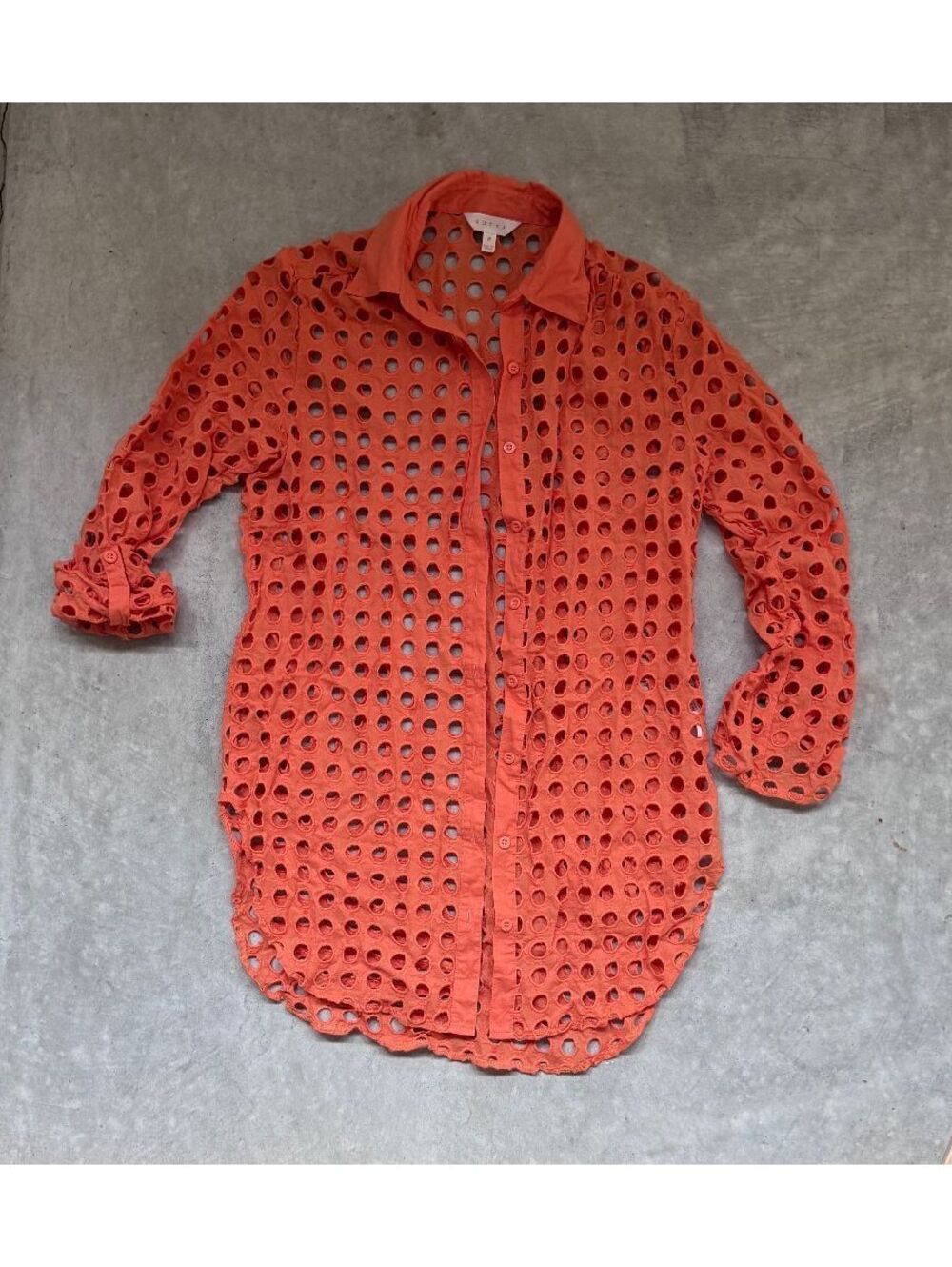 ADIVA Orange Eyelet Button Up Shirt, Size M